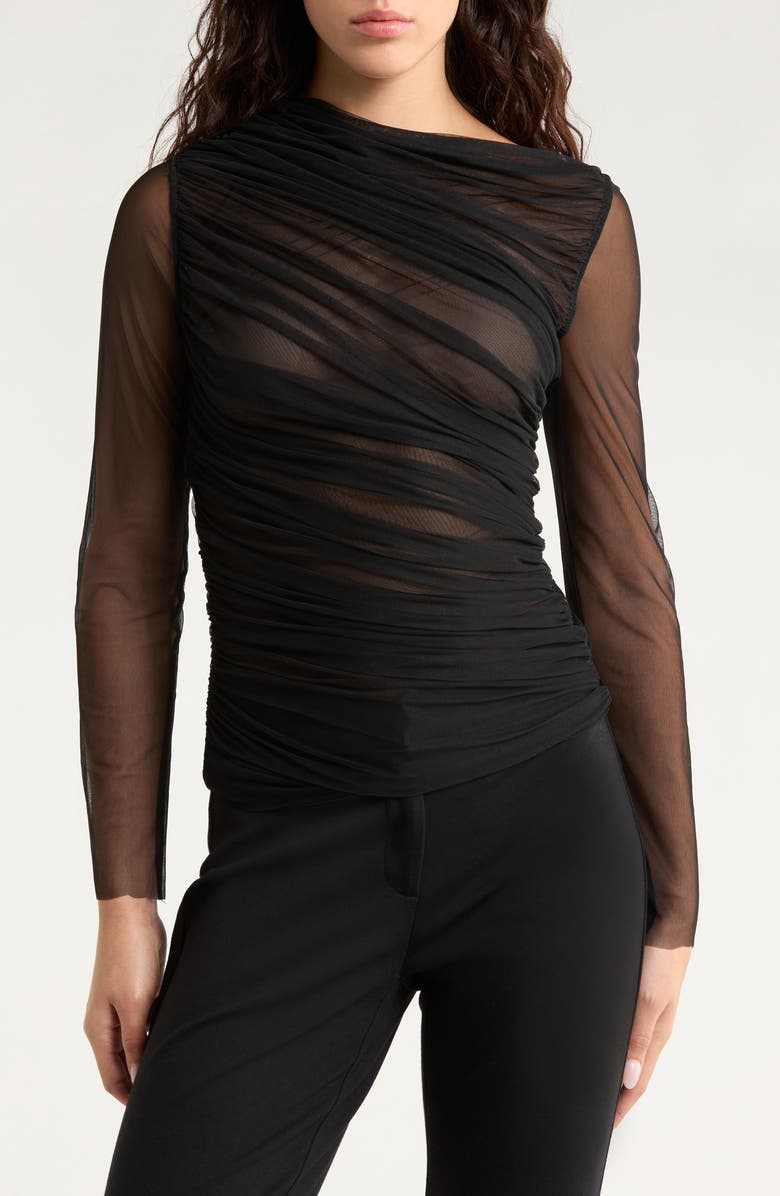 FRAME The Draped Sheer Top, Main, color, Black