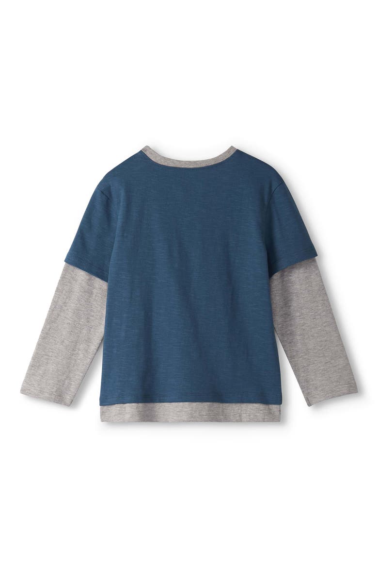 Kids' Embroidered Monster Layered Look Cotton T-Shirt, Alternate, color, BLUE