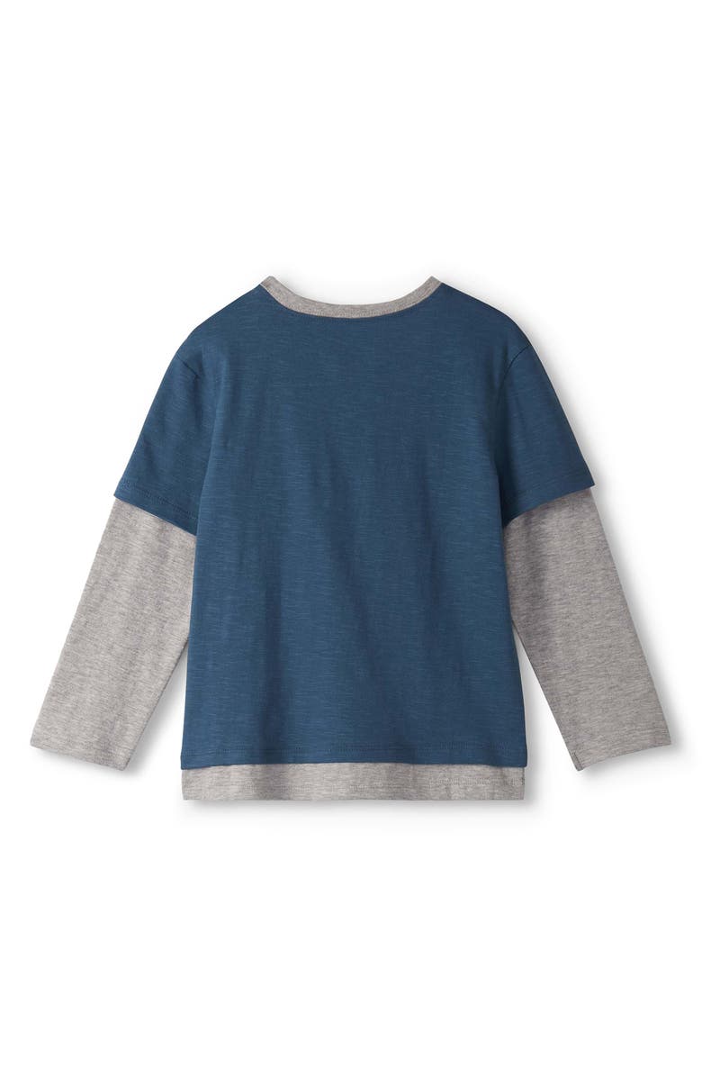 Hatley Kids' Embroidered Monster Layered Look Cotton T-Shirt, Alternate, color, Blue