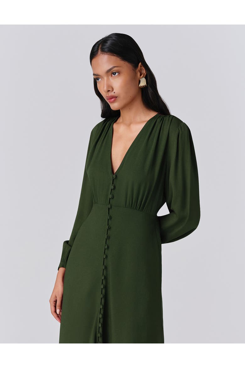 Francesca Crepe Button Up Midi Dress, Alternate, color, Green