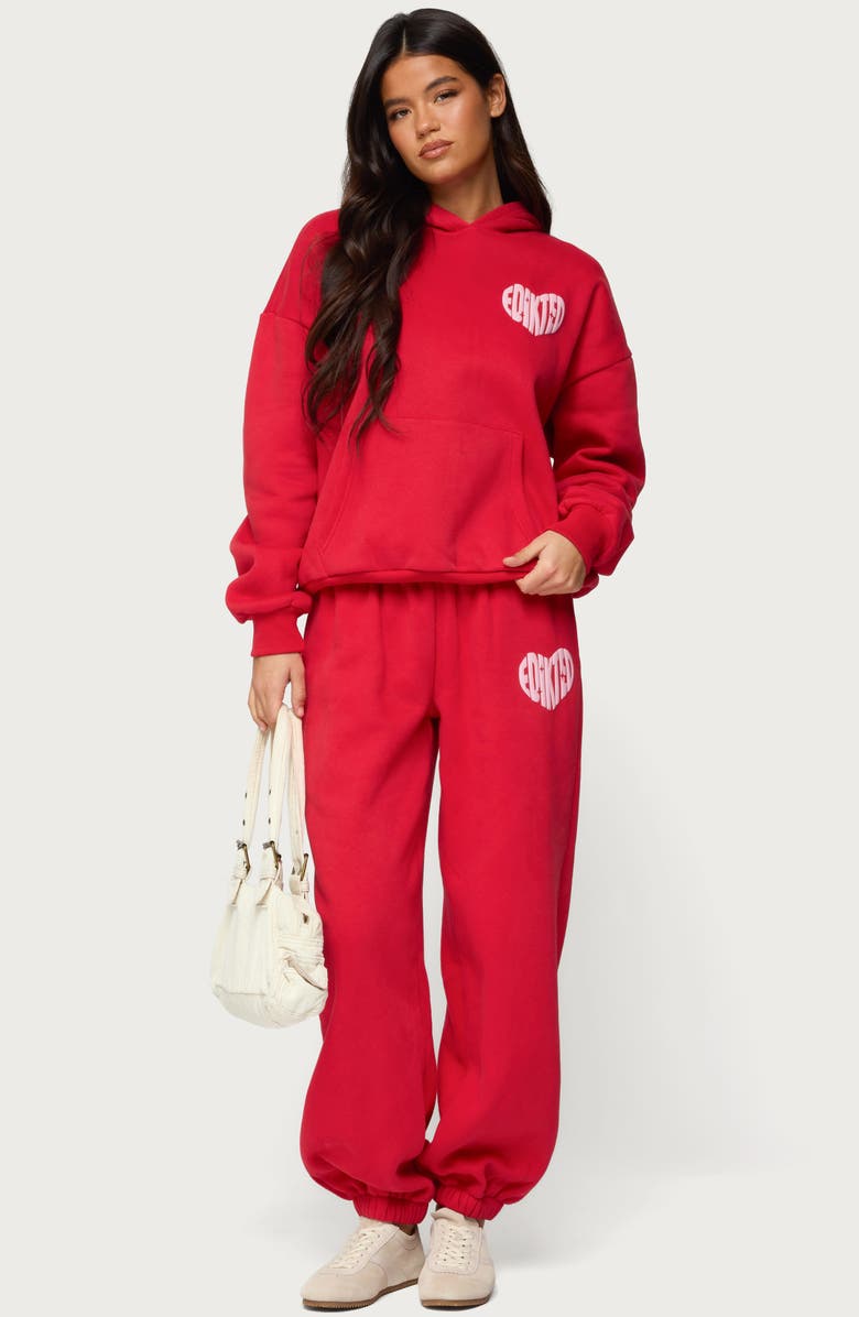 EDIKTED Major Love Fleece Logo Graphic Sweatpants, Alternate, color, Red