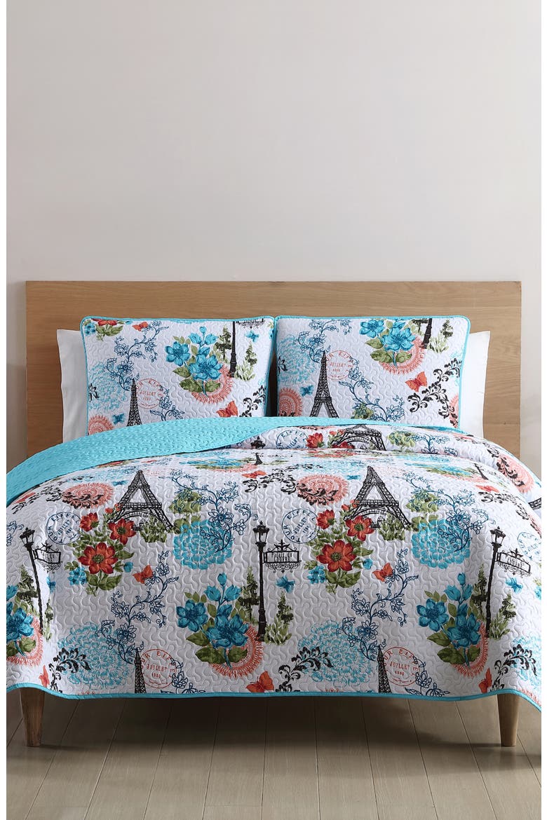 Eiffel Reversible Quilt Set - Full/Queen, Alternate, color, BLUE
