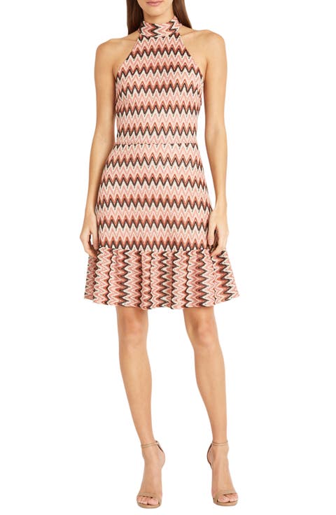 Chevron Print Halter Neck Dress
