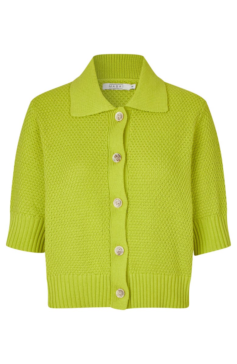 Masai Copenhagen MaLiva Cropped Short Sleeve Cardigan, Alternate, color, B Chartreuse