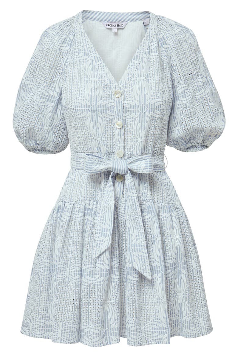 Bobbie Embroidered Eyelet Puff Sleeve Fit & Flare Dress, Alternate, color, BLUE/ WHITE