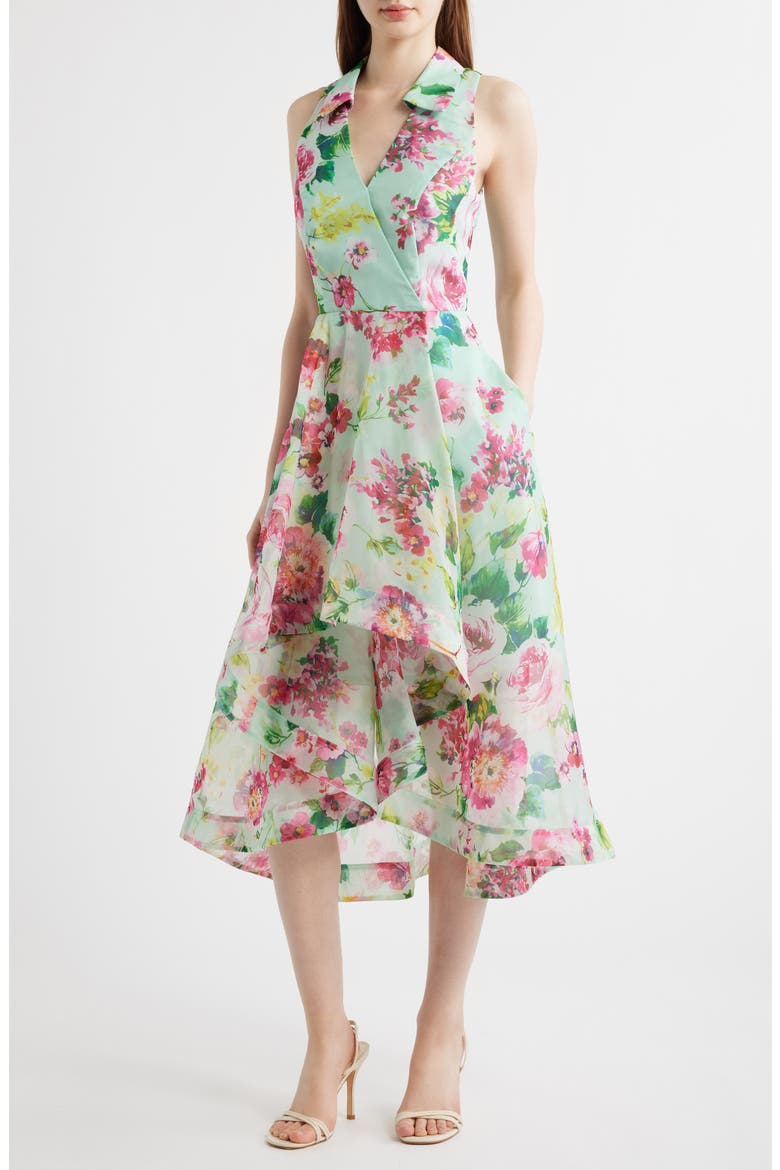 Floral High-Low Cocktail Dress, Main, color, MINT MULTI
