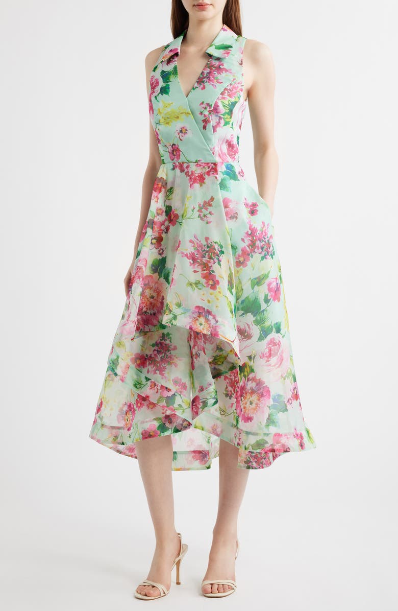 Adrianna Papell Floral High-Low Cocktail Dress, Main, color, Mint Multi