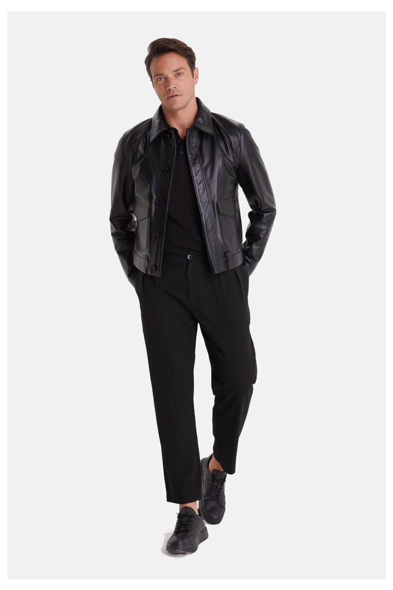 Hugo Leather Jacket, Alternate, color, Black