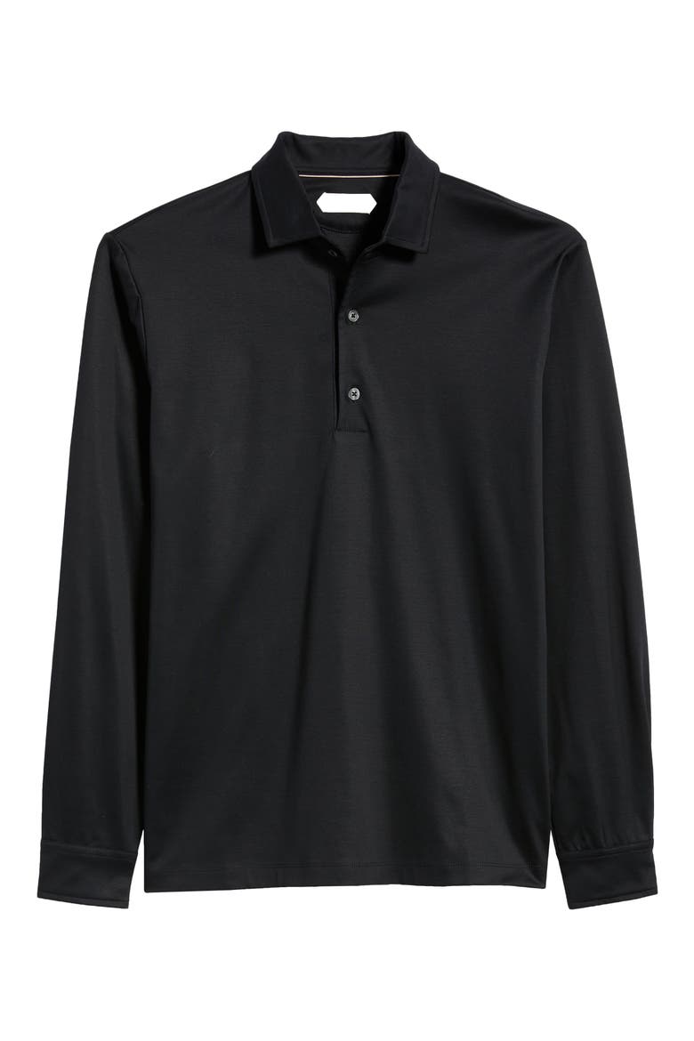 Mercerized Cotton Long Sleeve Polo, Alternate, color, BLACK