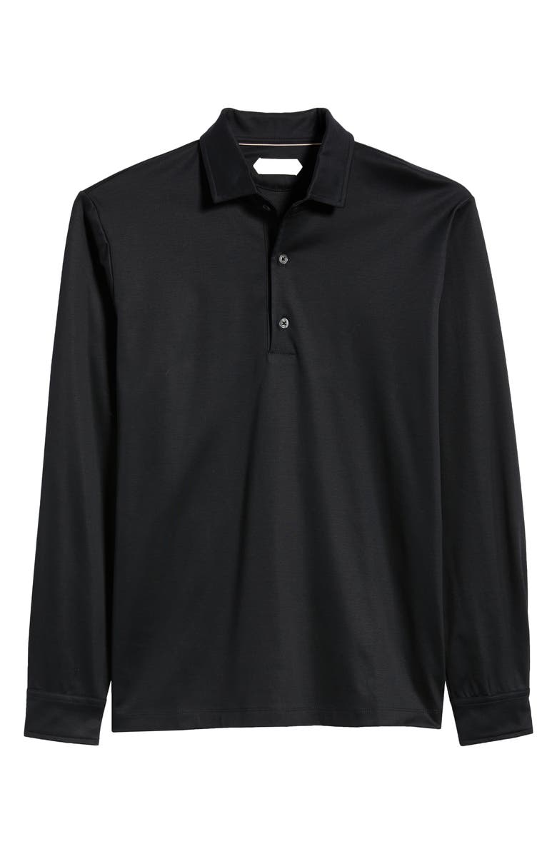 Aurélien Mercerized Cotton Long Sleeve Polo, Alternate, color, Black