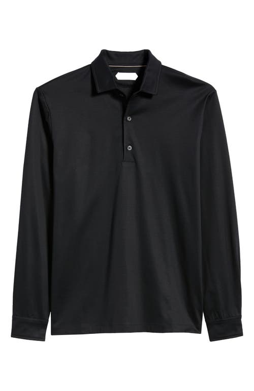 Aurélien Mercerized Cotton Long Sleeve Polo In Black