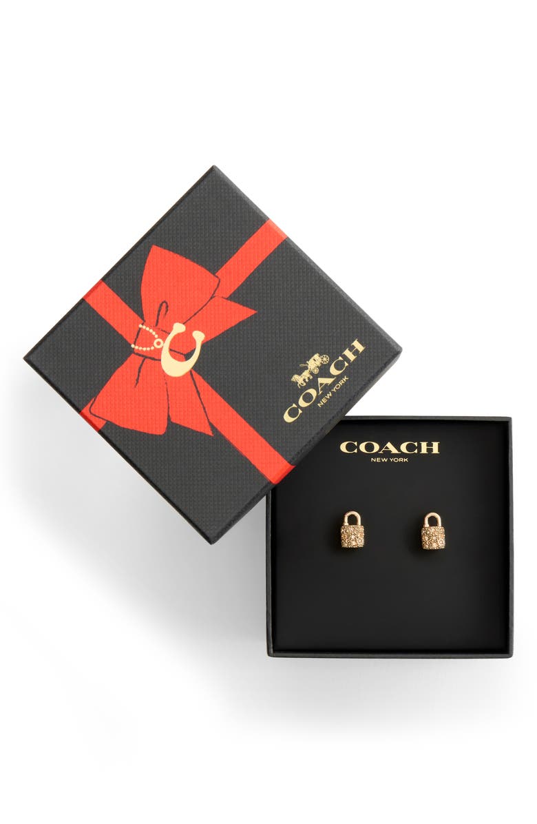 COACH Pavé Padlock Stud Earrings, Alternate, color, Crystal
