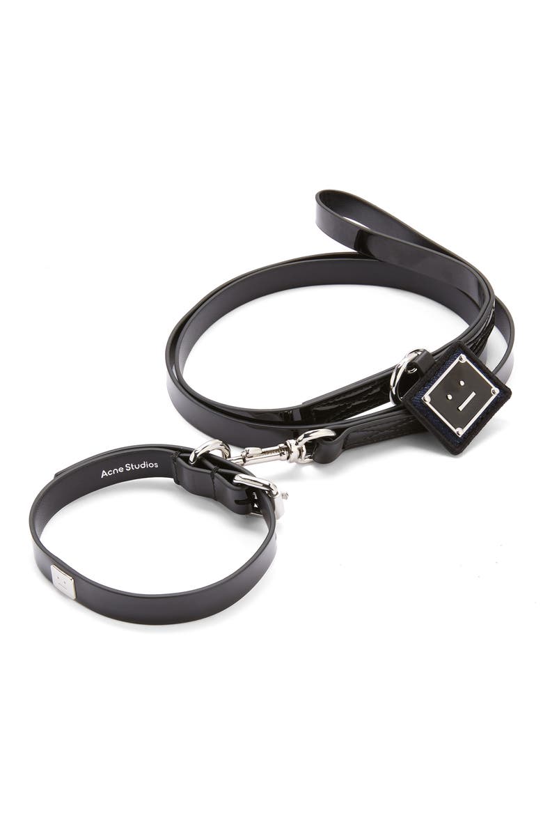 Aleman Face Plaque Patent Pet Collar & Leash, Main, color, BLACK/ BLACK