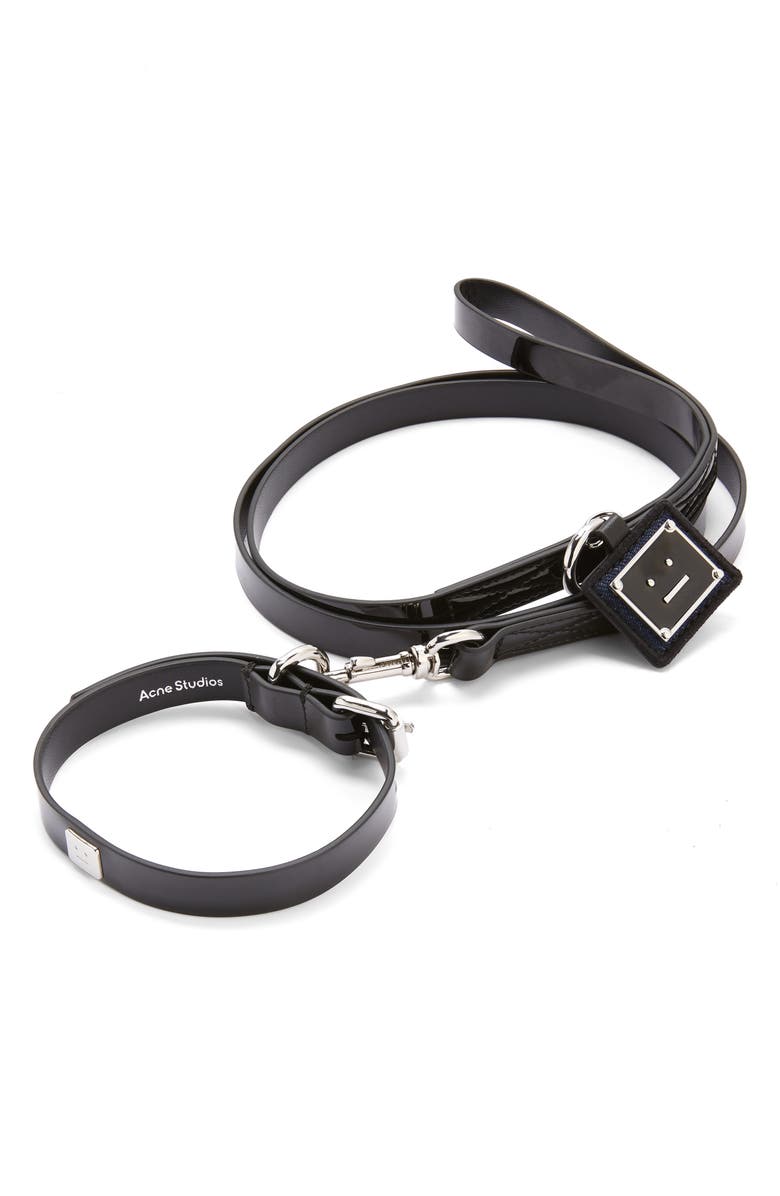 Acne Studios Aleman Face Plaque Patent Pet Collar & Leash, Main, color, 