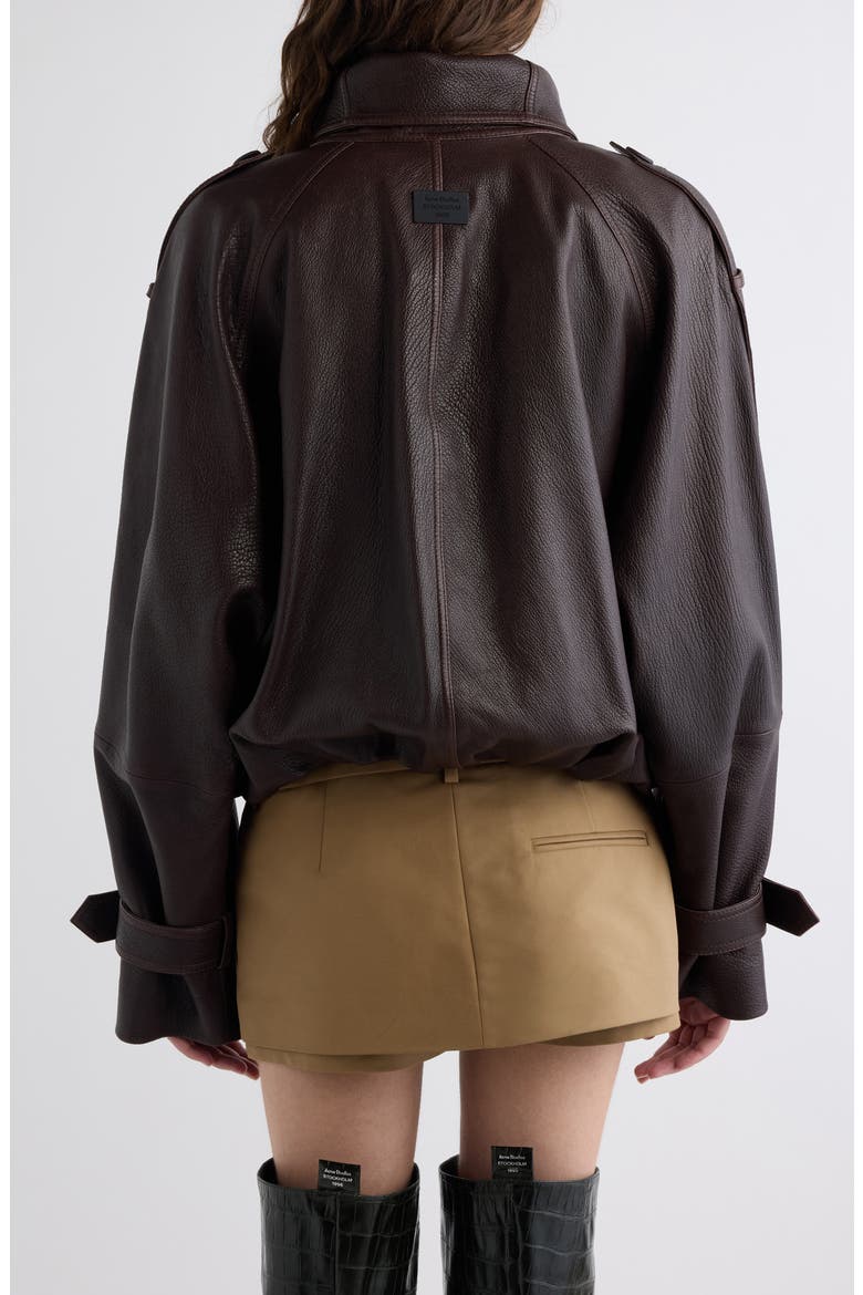 Laris Leather Crop Trench Coat, Alternate, color, DARK BROWN