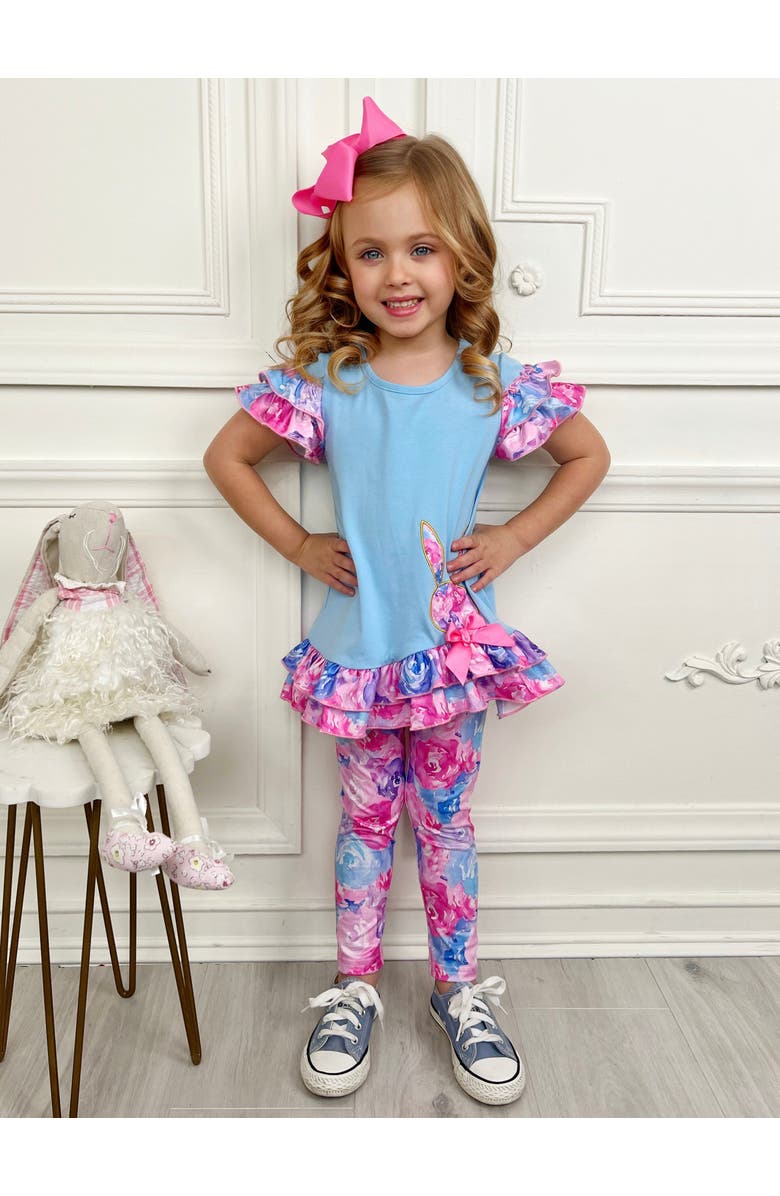 Mia Belle Girls Girls Radiant Roses Floral Bunny Legging Set, Alternate, color, Blue