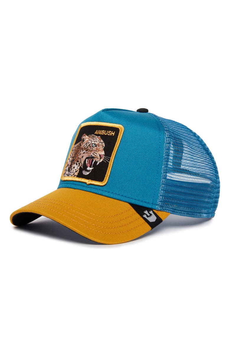 Goorin Bros. The Ambush Jaguar Snapback Trucker Hat, Main, color, Teal