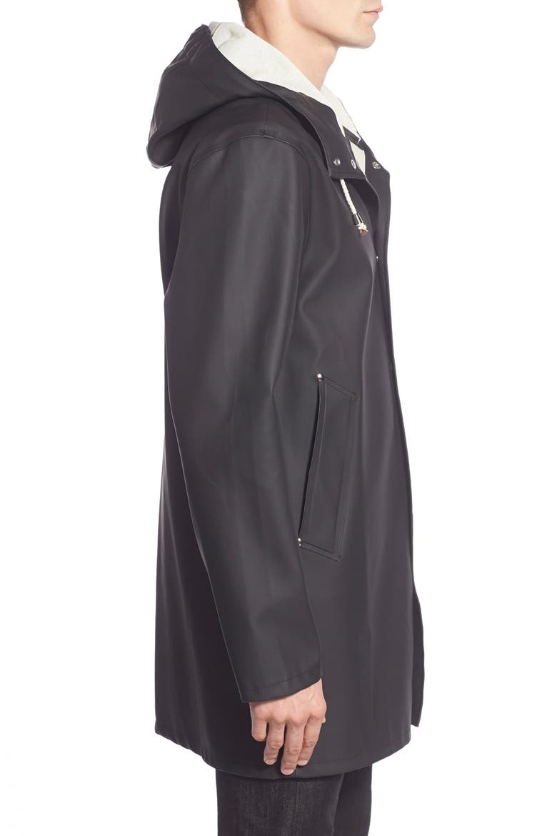 Stockholm Long Sleeve Hooded Raincoat, Alternate, color, BLACK