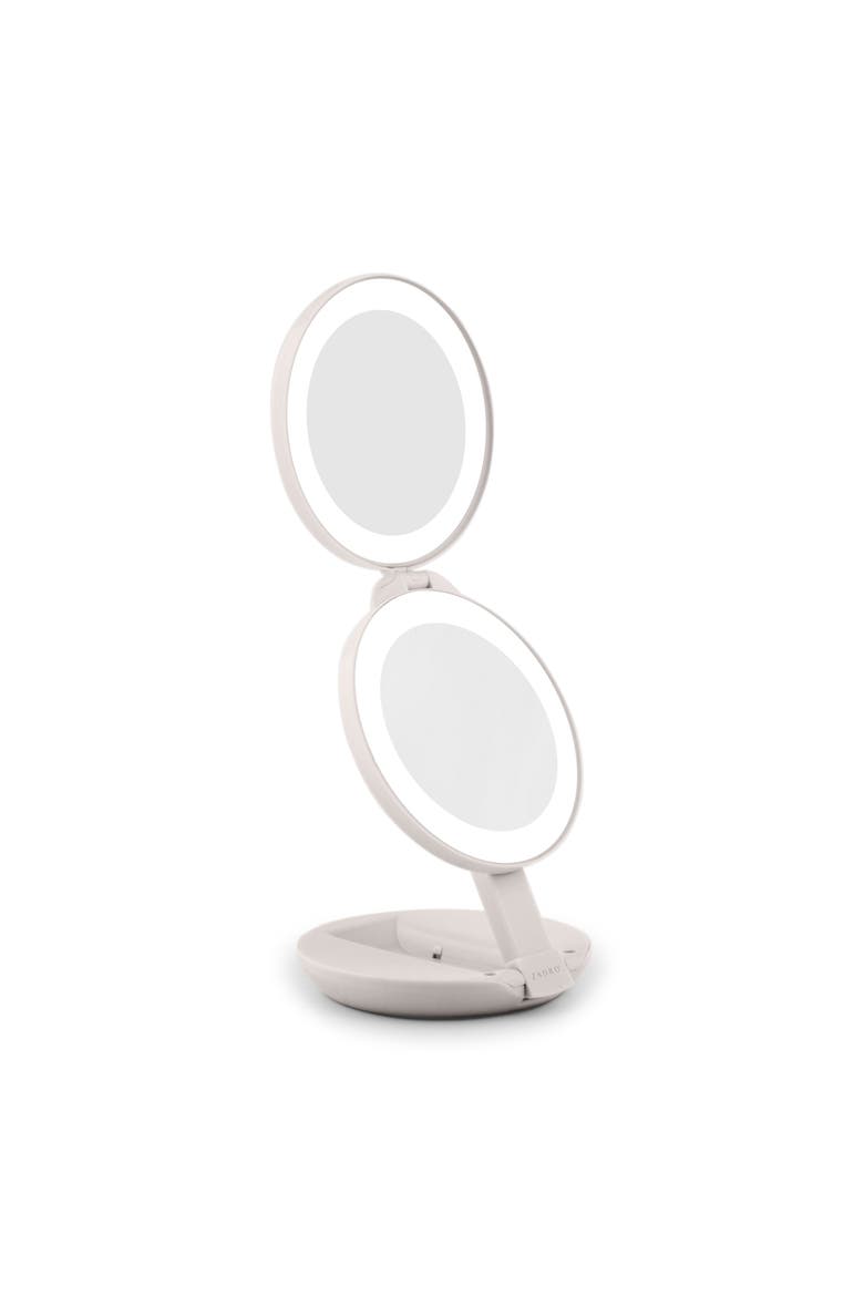 Lighted Travel Mirror with Magnification & Folding-to-Compact, Alternate, color, Taupe