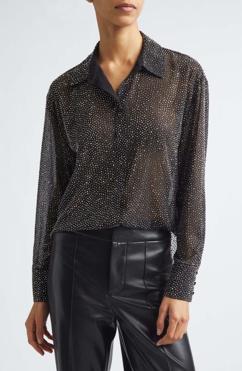 Dimitra Crystal Embellished Oversize Sheer Shirt