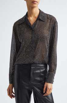 Dimitra Crystal Embellished Oversize Sheer Shirt