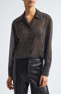ALICE + OLIVIA Dimitra Crystal Embellished Oversize Sheer Shirt