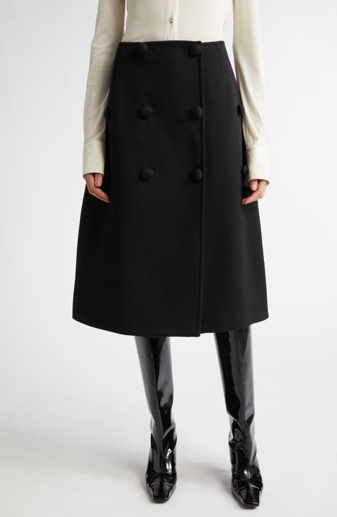 Button Detail Wool Blend Skirt