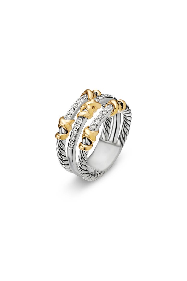 Petite Helena Three Row Ring with 18K Gold and Diamonds, Alternate, color, DIAMOND/ SILVER