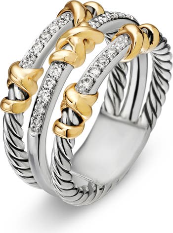 Petite Helena Three Row Ring with 18K Gold and Diamonds