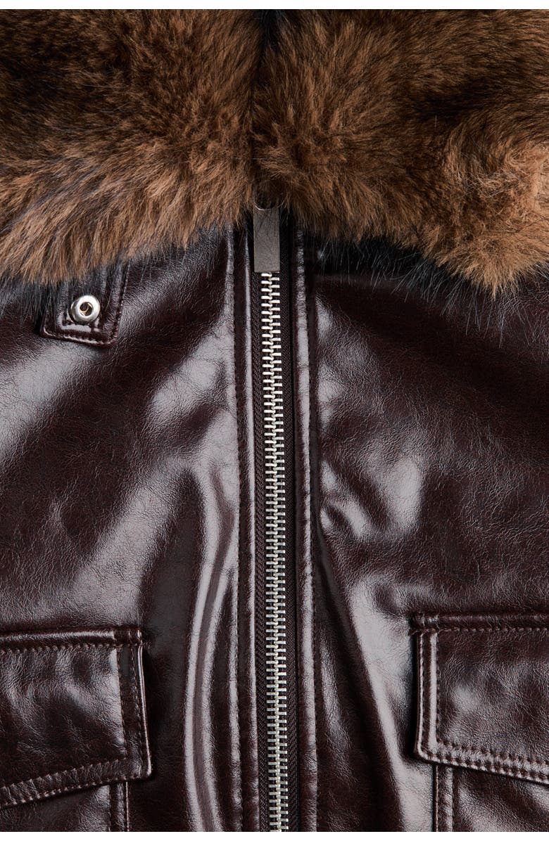 H&M Detachable-collar Coated Jacket, Alternate, color, Dark Brown