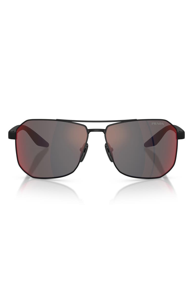 Prada Linea Rossa 62mm Oversize Pilot Sunglasses, Main, color, Black / Grey Mirror Blue/ Red