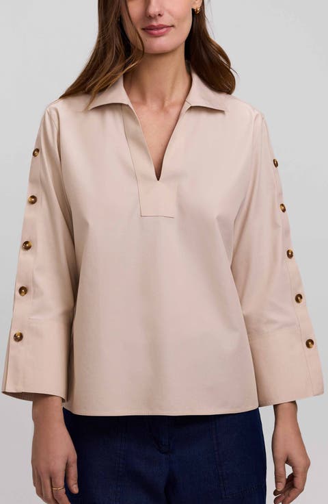 Lainey Button Accent Cotton Popover Top