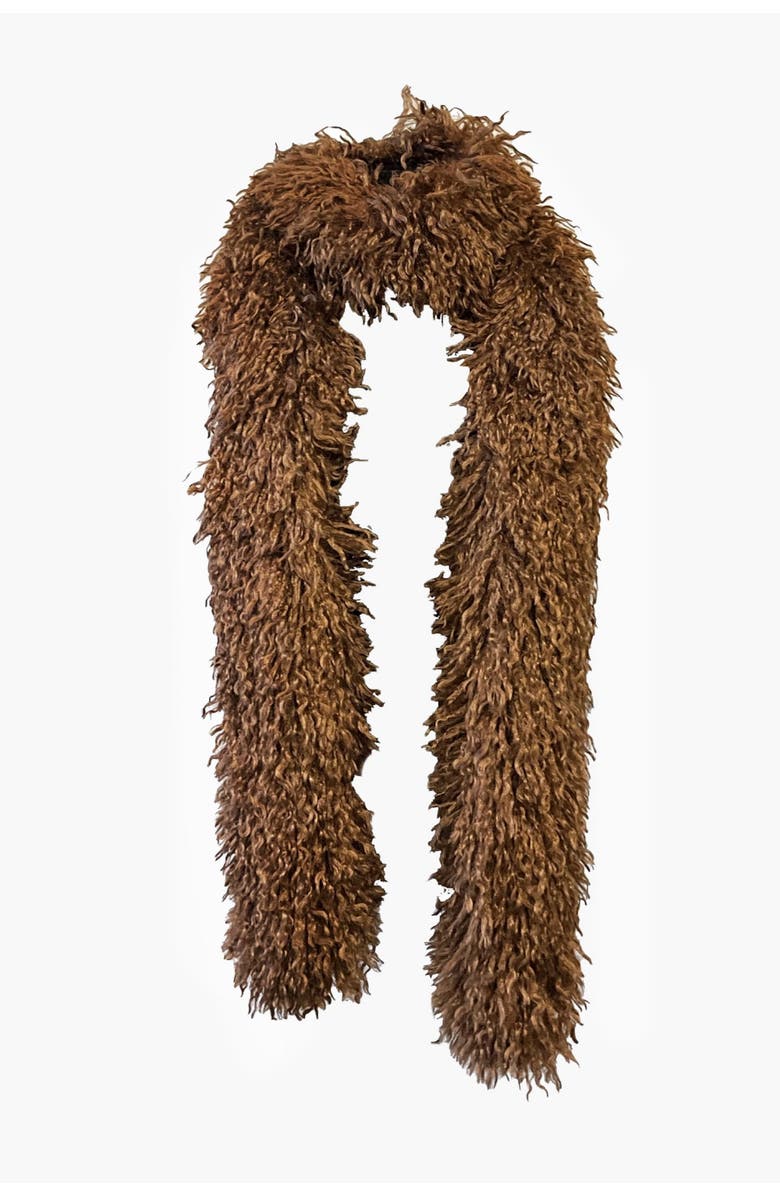 Anna Sui Faux Curly Lamb Fur Long Scarf, Main, color, Cinnamon