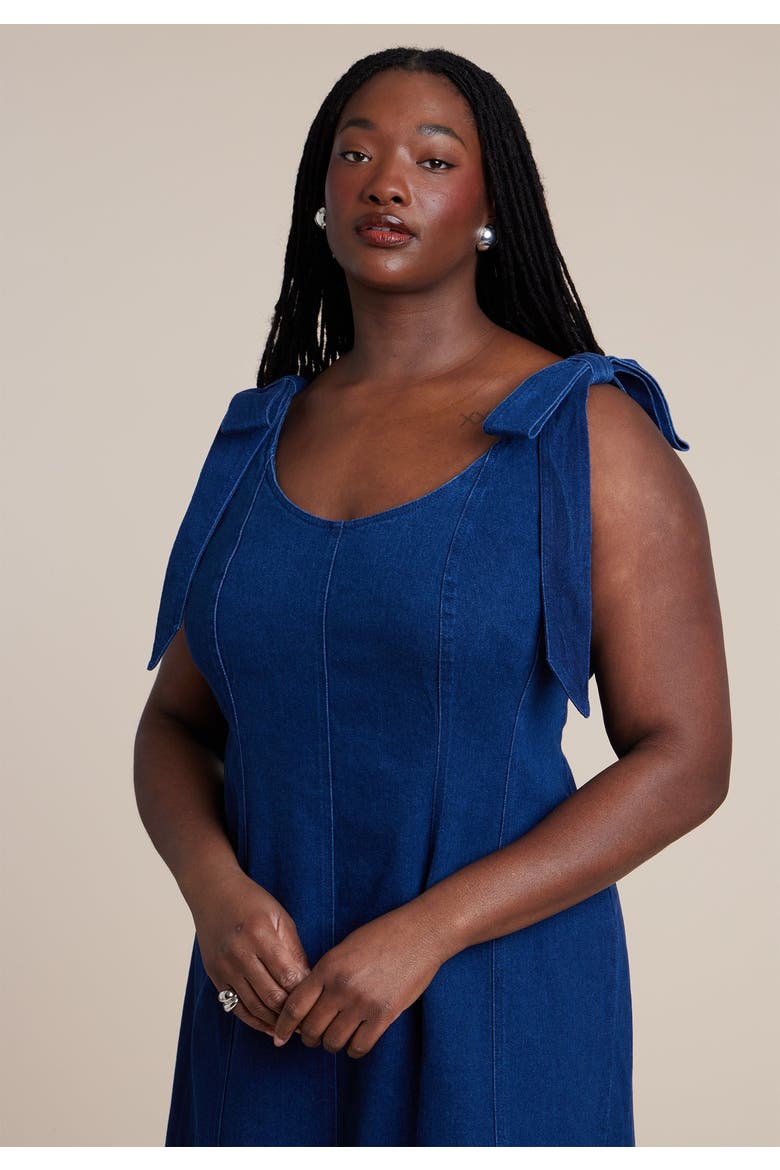 Denim Trumpet Dress, Alternate, color, MEDIUM WASH