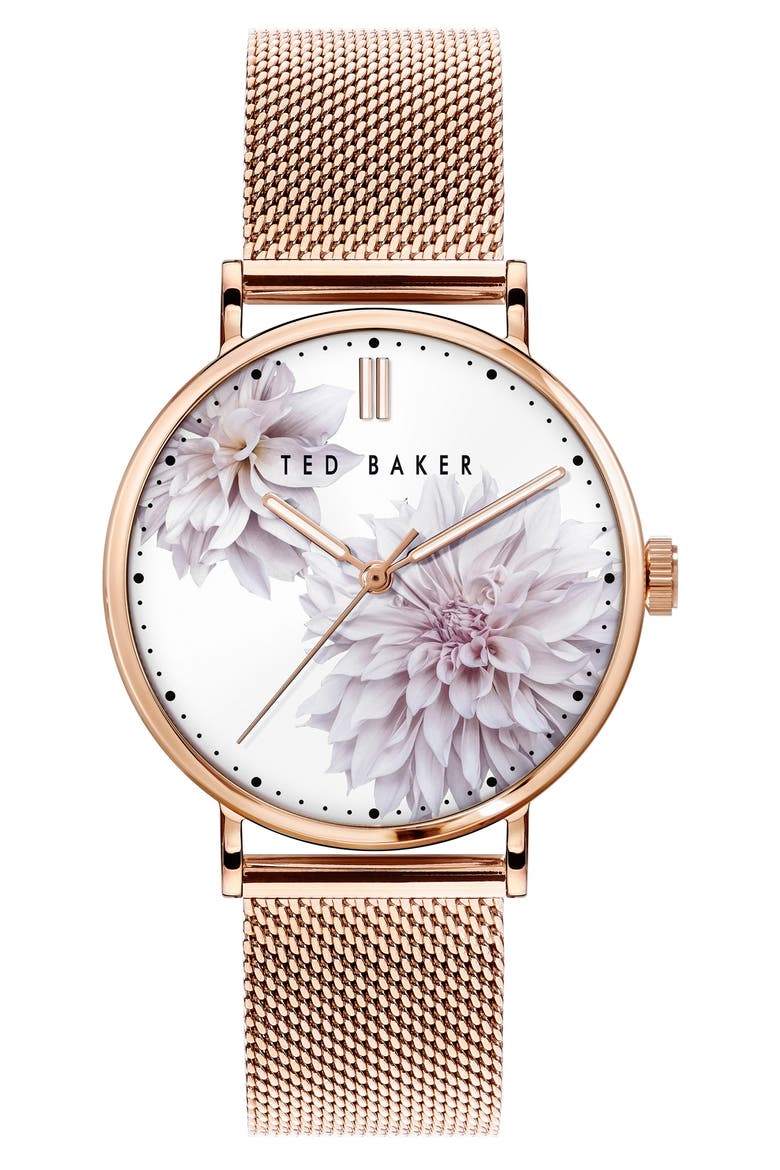 London Phylipa Peonia Mesh Strap Watch, 37mm, Main, color, ROSE GOLD-TONE