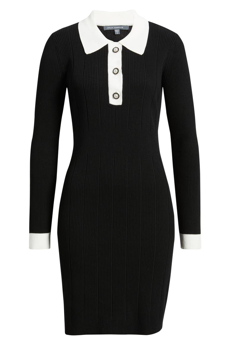 Long Sleeve Polo Dress, Alternate, color, BLACK WHITE