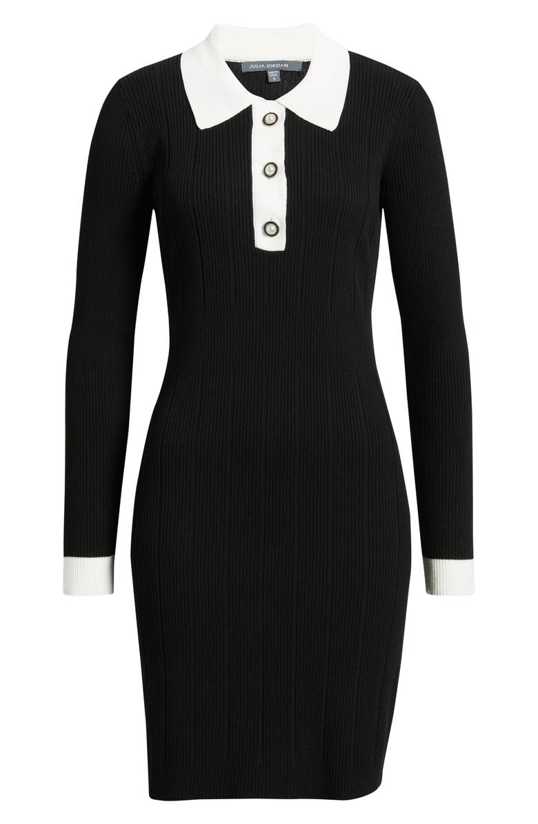 Julia Jordan Long Sleeve Polo Dress, Alternate, color, Black White