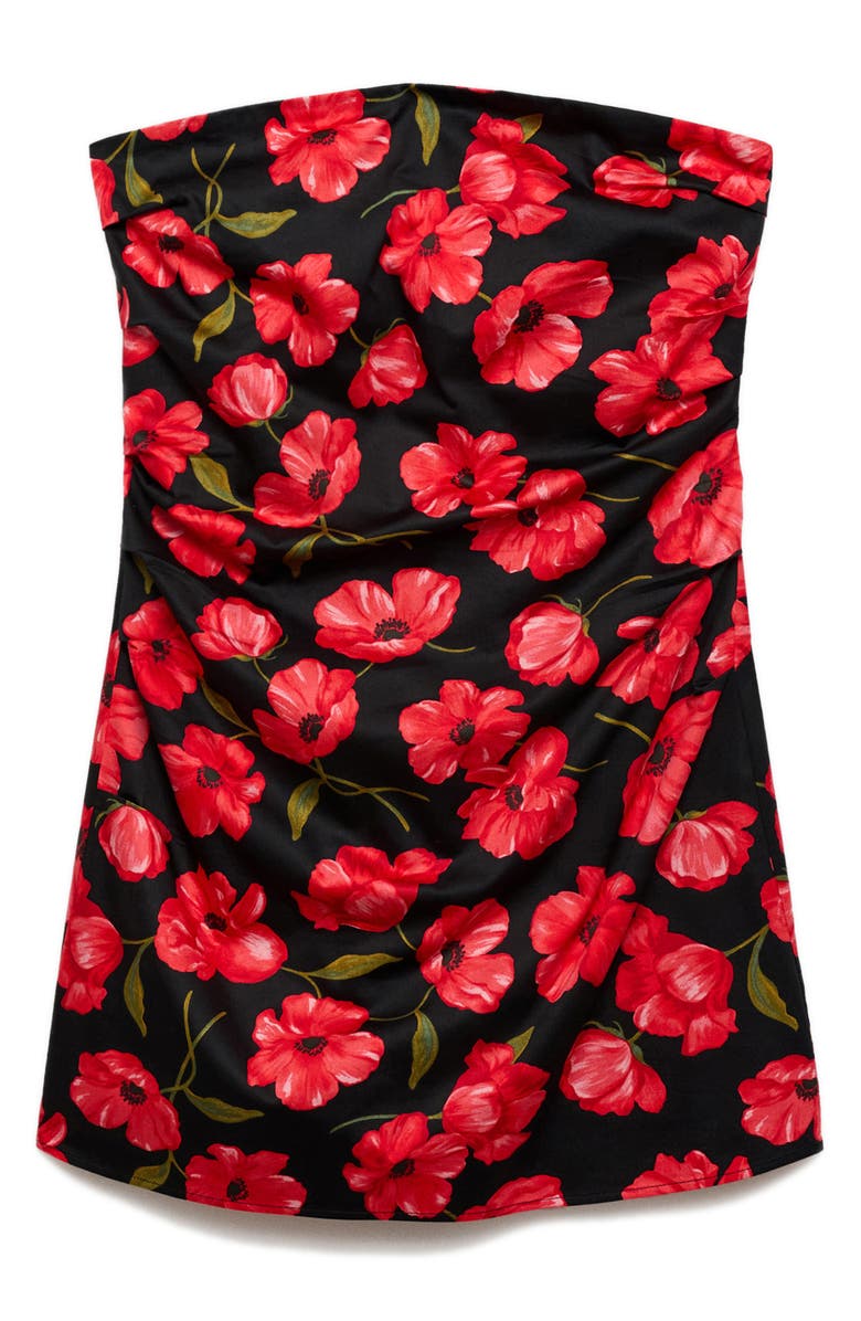 MANGO Strapless Floral Minidress, Alternate, color, Black