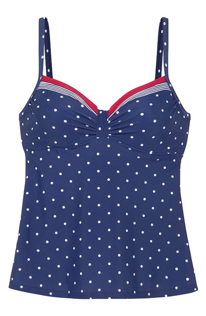 LASCANA Striped Polka Dot Tankini Top, Alternate, color, Blue Multi - 10Dd