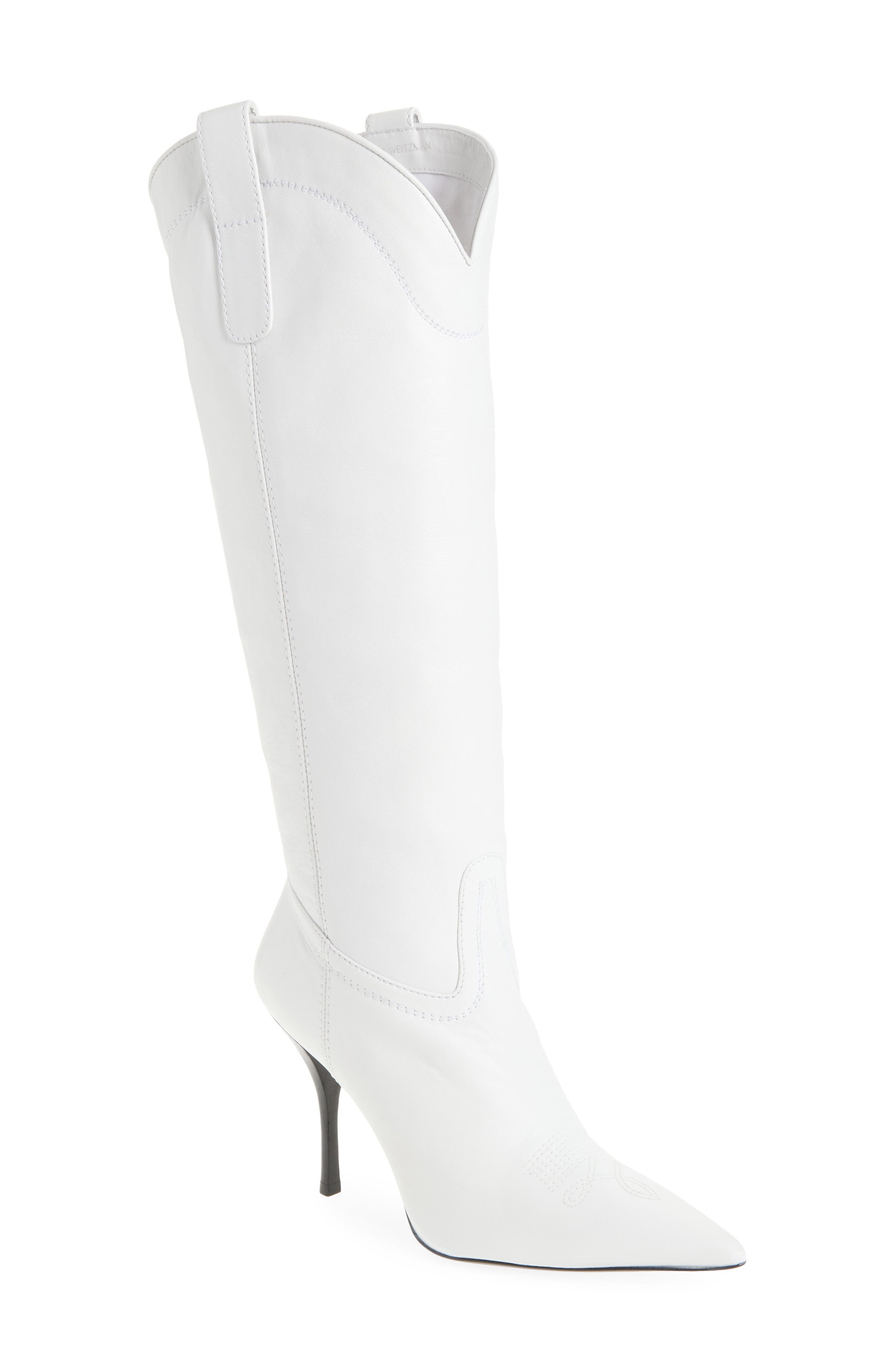 Stuart Weitzman Outwest Knee High Pointed Toe Boot In White