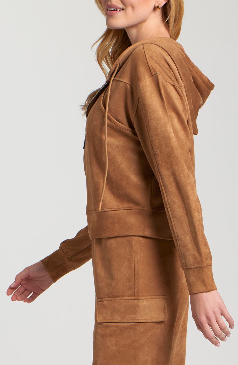 APNY Stretch Faux Suede Hoodie, Alternate, color, Caramel