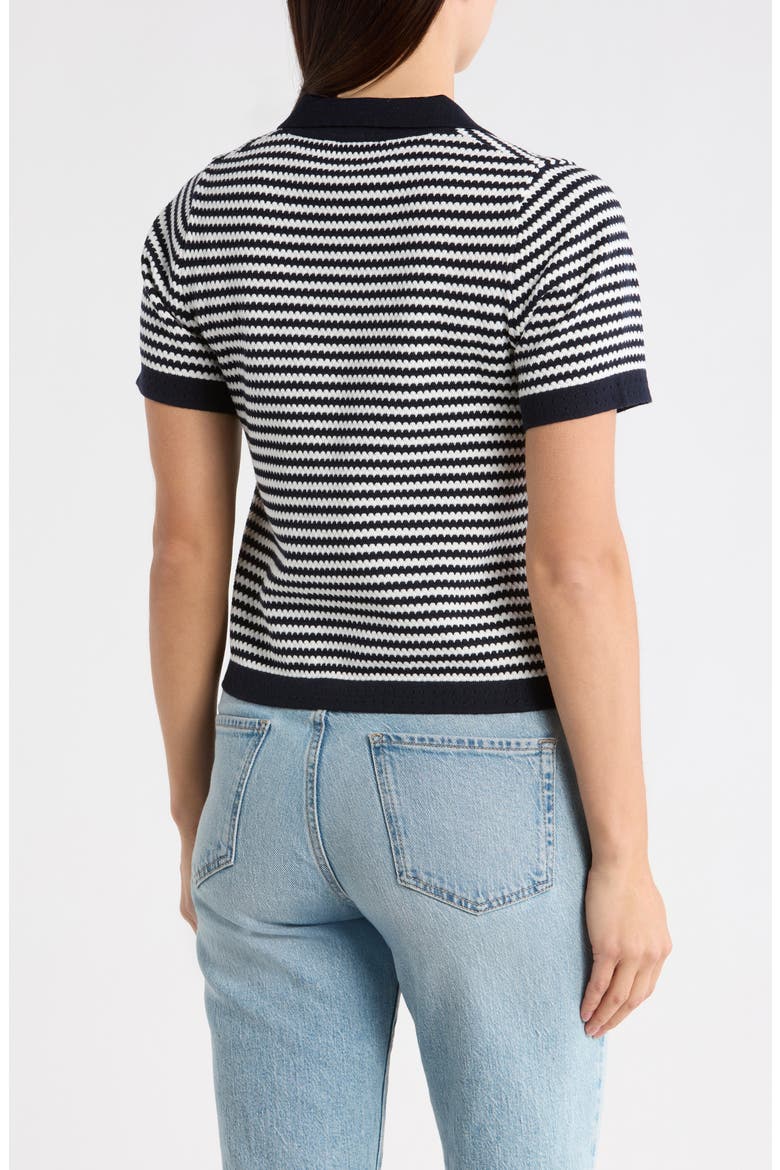 Stripe Short Sleeve Polo Sweater, Alternate, color, BLUE MOON/ IVORY