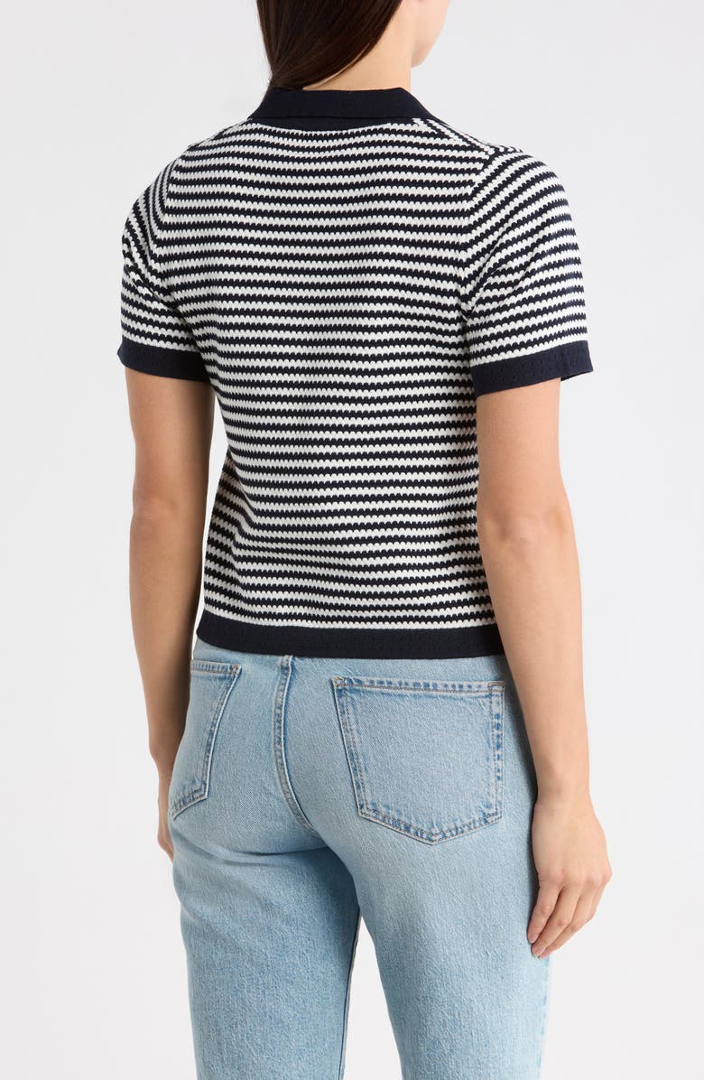 Adrianna Papell Stripe Short Sleeve Polo Sweater, Alternate, color, Blue Moon/ Ivory
