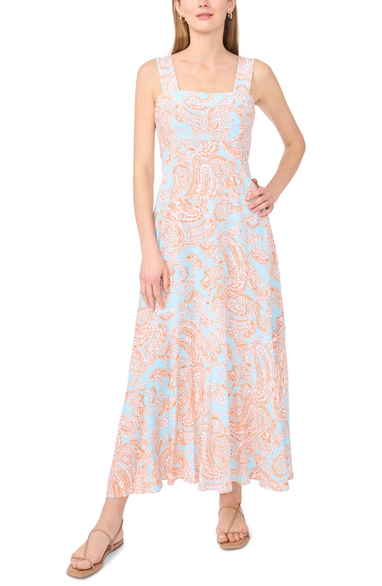 Vince Camuto Paisley Maxi Sundress, Main, color, Tangerine