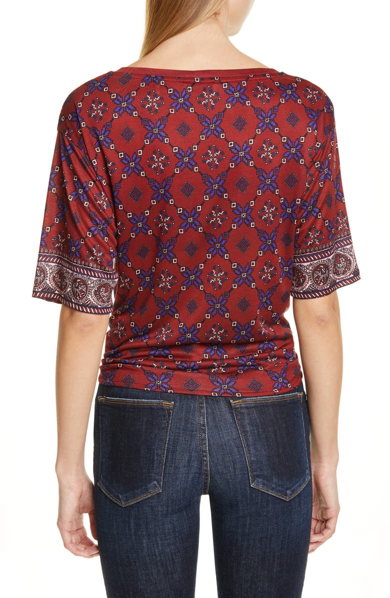 SANDRO Lamaar Scarf Print Tie Front Tee, Alternate, color, 