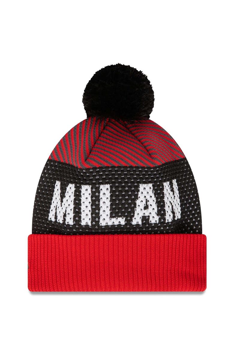 New Era Men's New Era Red AC Milan Engineered Sport Cuffed Knit Hat with Pom, Alternate, color, 