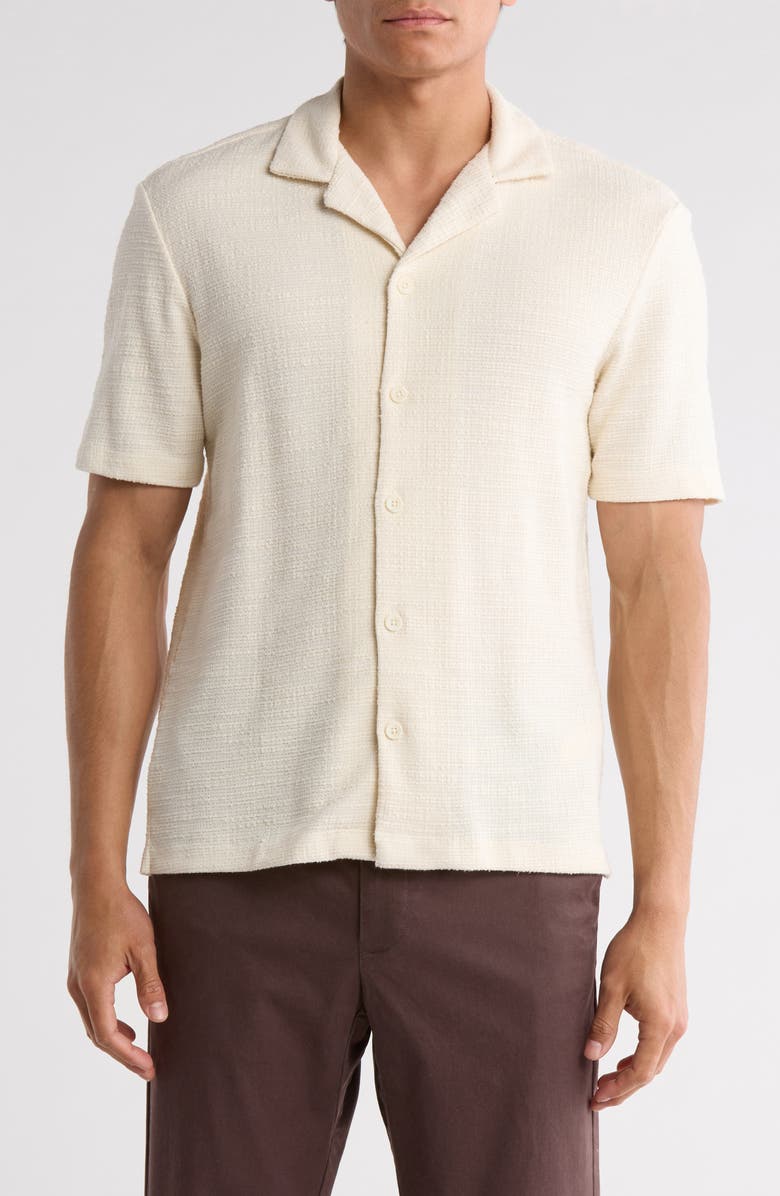 DENIM AND FLOWER Textured Relaxed Fit Camp Shirt, Main, color, Off White