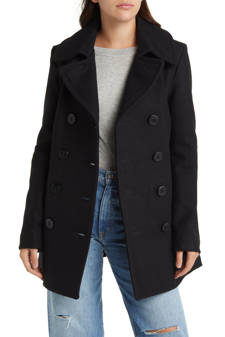 Wool Blend Peacoat, Main, color, NAVY