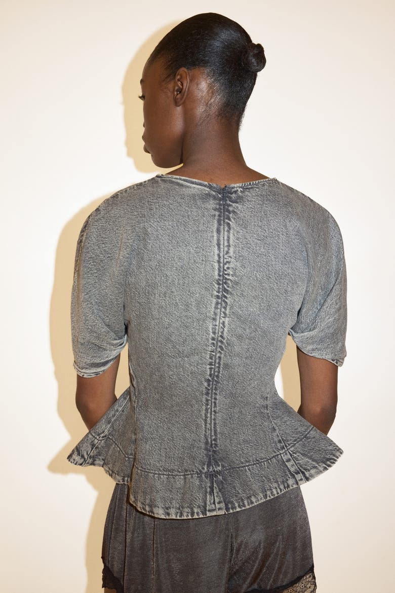 Denim Peplum Blouse, Alternate, color, Washed black