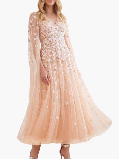 Camellia Ditsy Cape Sleeve Ankle Gown